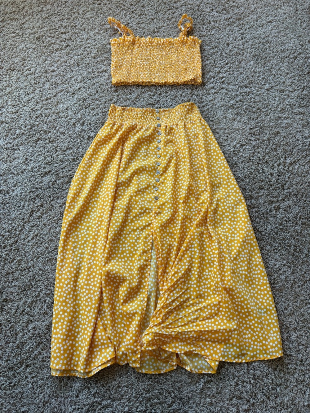 SHEIN Yellow Polka Dot Maxi Skirt